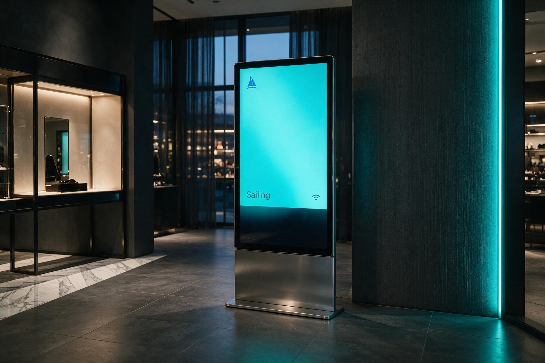 Pantalla Wabely de interior mostrando contenido de marca